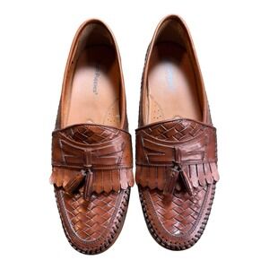 Hush Puppies Men's Woven Brown Leather Tassel Loafers Size 10 M Dress Shoes